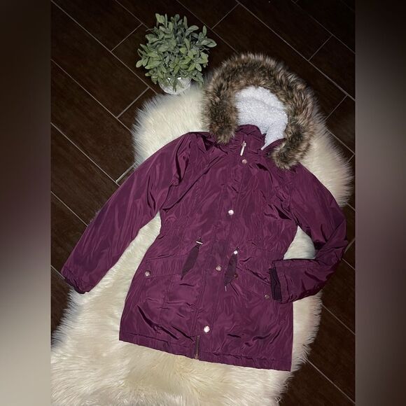 Member's Mark Ultimate Girls Maroon fur lined hooded Parka jacket sz 10/12 - Picture 2 of 14